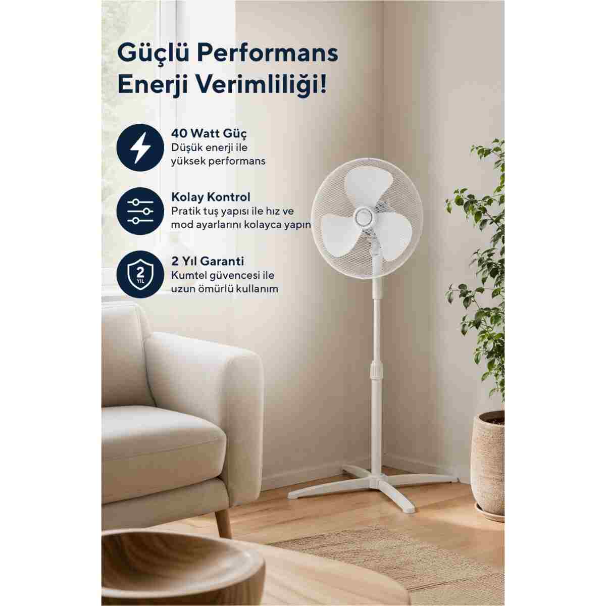 KUMTEL Beyaz Vantilatör 16'' (3P) Ktf-290 - Görsel 6