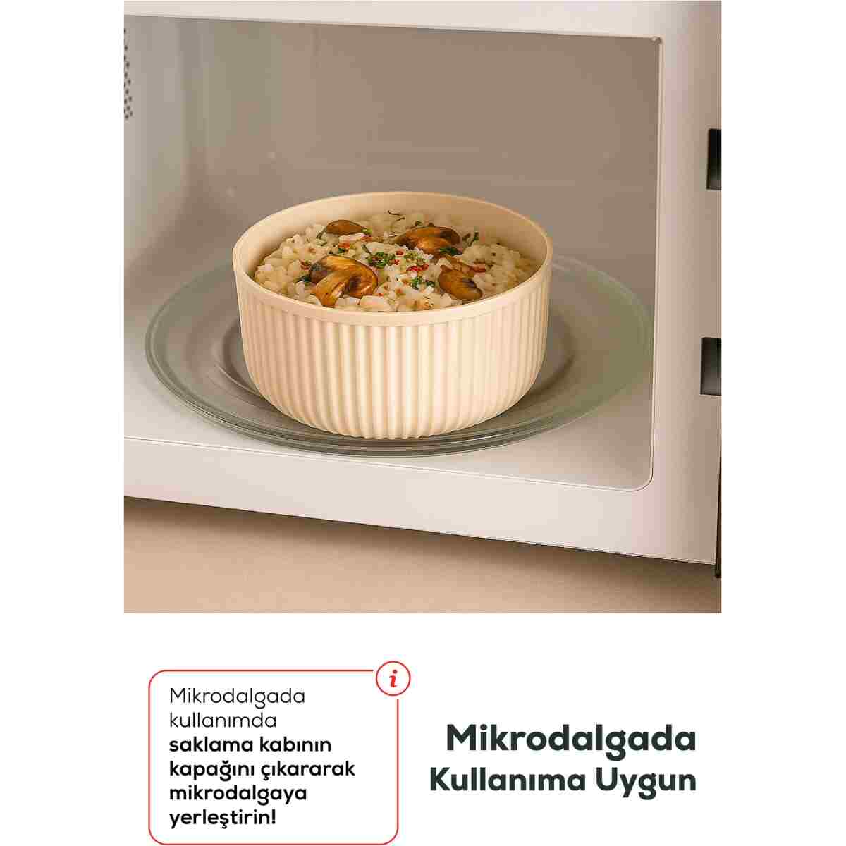 Vienev 4'lü Yuvarlak Saklama Kabı Seti Çizgili Bej | 2.5l 1.5l 0.80l 0.45l | Mikrodalga Ve Dondurucu Uyumlu - Görsel 9