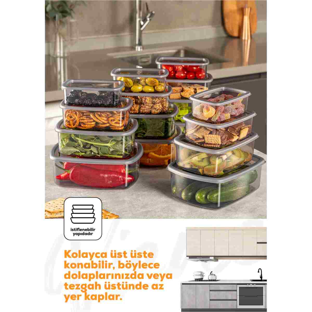 Vienev 24'lü Hava Geçirmez Saklama Kabı Seti Antrasit 6x(250-500-750-1200 ML) - Görsel 6