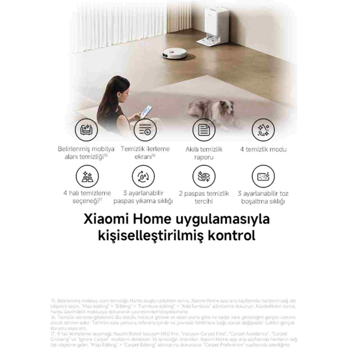Robot Vacuum H50 Pro Beyaz Akıllı Robot Süpürge 15000 Pa Emiş Gücü ( Xiaomi Türkiye Garantili) - Görsel 14