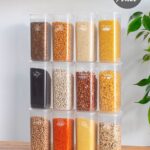 Porsima Org-432 Etiketli Kare 12li Bakliyat Erzak Saklama Kabı Seti Şeffaf 1700 ml
