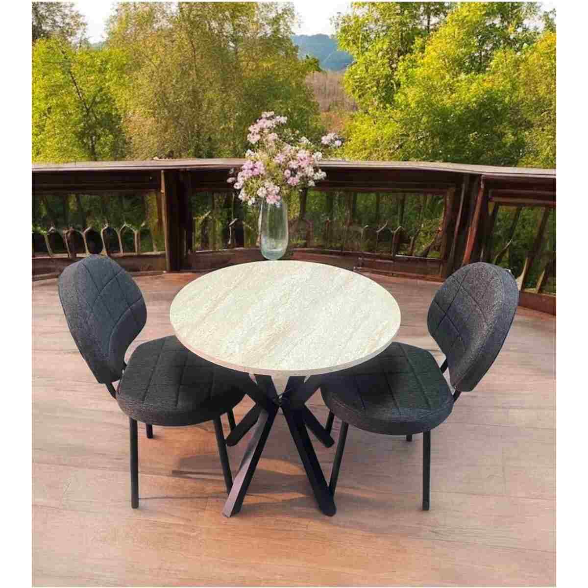 BAMBEDS MOBİLYA Bambeds Mobilya 70x70 Trevertan Yuvarlak Balkon Masa Ahtapot Ayak Armut Keten Sandalye 2 Adet - Görsel 13