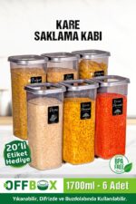 OFFBOX 6 Adet 12 Parça 1,7 Litre Jumbo Boy Kare Erzak Saklama Kabı Seti 20 Etiket Hediyeli - Görsel 7