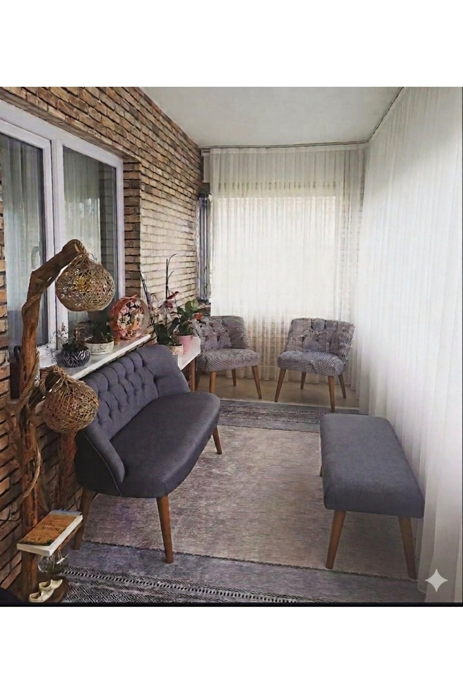 96df0b19383fc4f1f599e581bf8c1019 ElizzanMobilya Çay Seti Balkon Takımı Antrasit Kaz Ayağı 2 1 1 Puf Hediyeli - Görsel 1