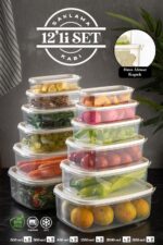 Meleni Home Plastik 12'li Dikdörtgen Sweet Saklama Kabı Seti - Şeffaf Beyaz 7-12 628ESERI