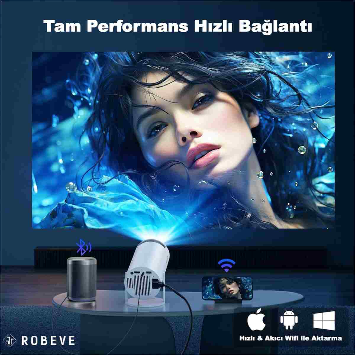 ROBEVE Mini Projeksiyon Taşınabilir Projeksiyon Cihazı HD Projeksiyon Cihazı Android TV Projeksiyon - Görsel 11
