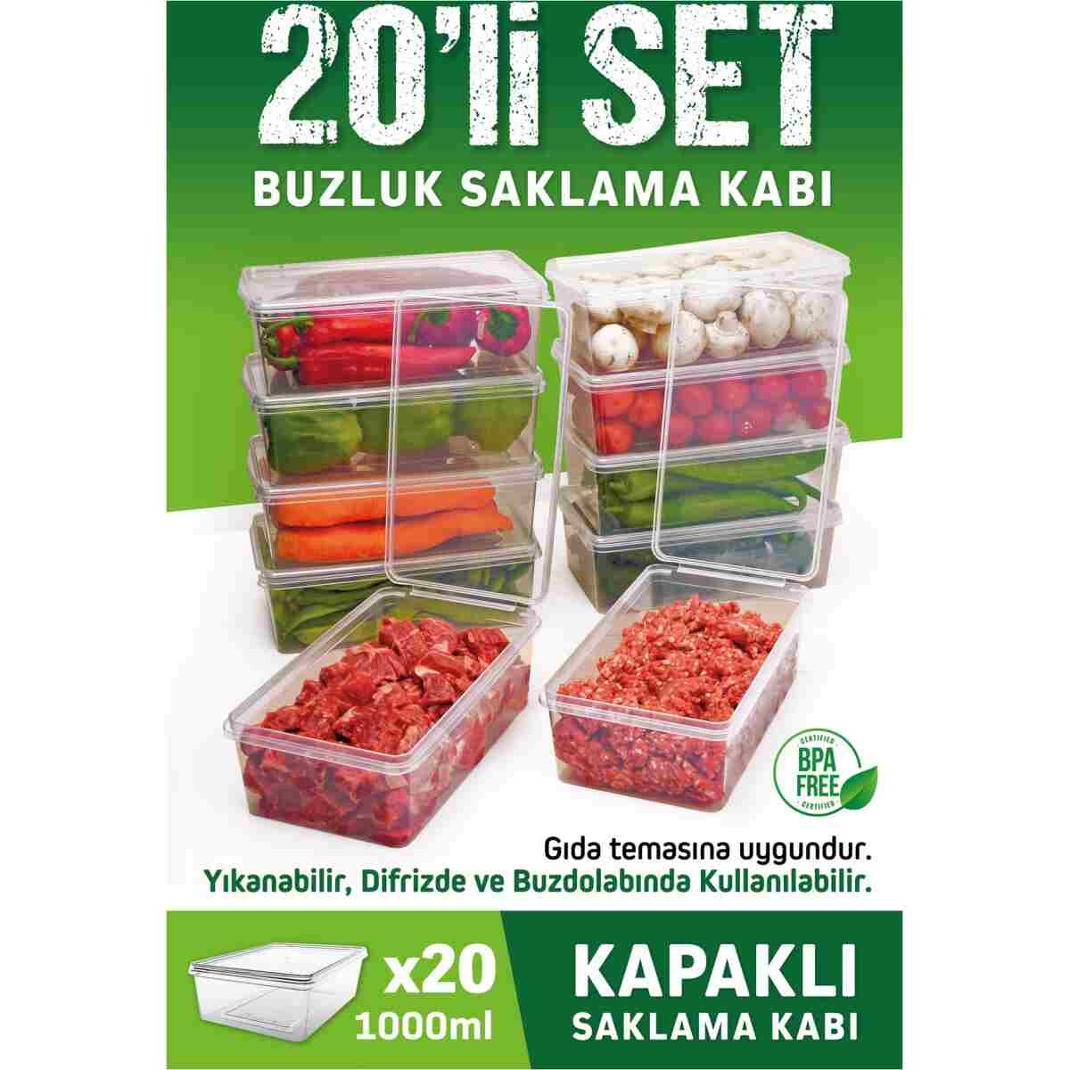 OFFBOX 20 Adet 1 Lt. Kendinden Kapaklı Difrize Uygun Buzluk Saklama Kutusu Düzenleyici - Görsel 2