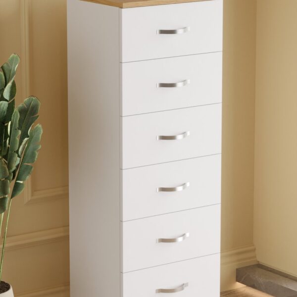 AEKA AE-3038 Belinda 6 Çekmeceli Beyaz Çam Şifonyer Komodin 132*45*36 cm