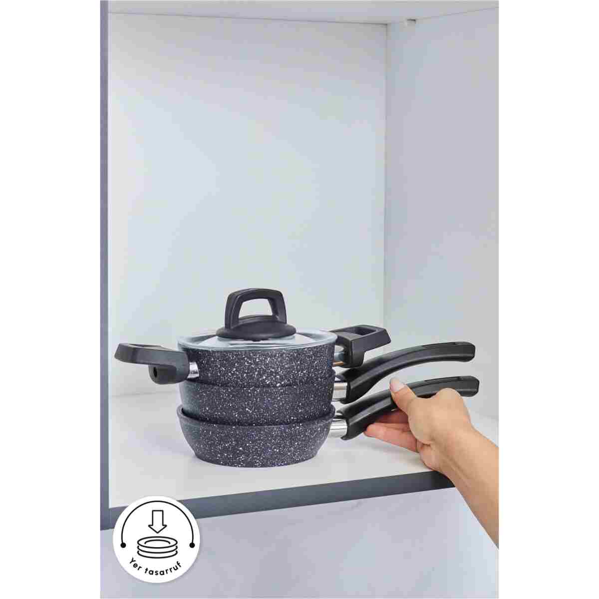 Karaca Bio Granit Blue Stone Mini 5 Parça Tencere ve Tava Seti - Görsel 6