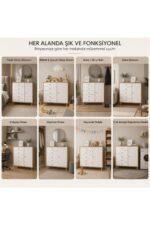 Kardelahome Kardela Premium Mdf Şifonyer 5 Çekmeceli Kapaklı Dolaplı Beyaz Atlantik Çam - Görsel 15