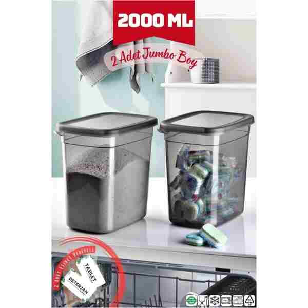 Nandy Home 2000 Ml Jumbo Boy Tablet + Deterjan Saklama Kabı 2'li Set Antrasit