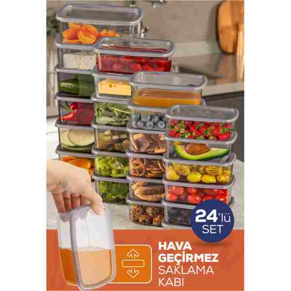 Vienev 24'lü Hava Geçirmez Saklama Kabı Seti Antrasit 6x(250-500-750-1200 ML)