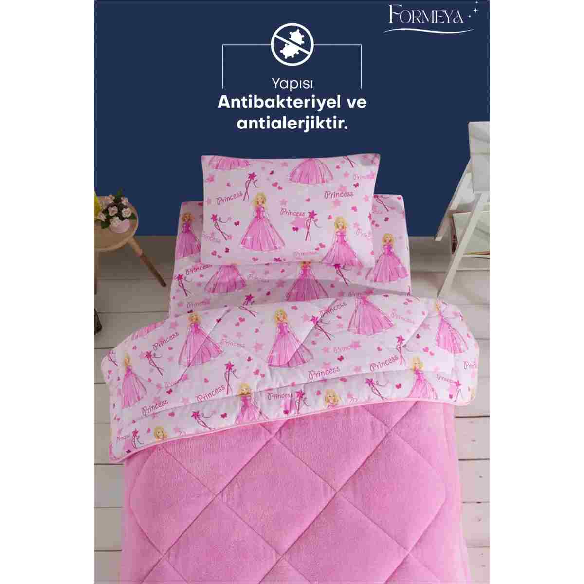 Formeya Princess Desenli Tek Kişilik Çift Taraflı Wellsoft Yorgan ve Yastık Kılıfı Seti (Çarşafsız) - Görsel 11