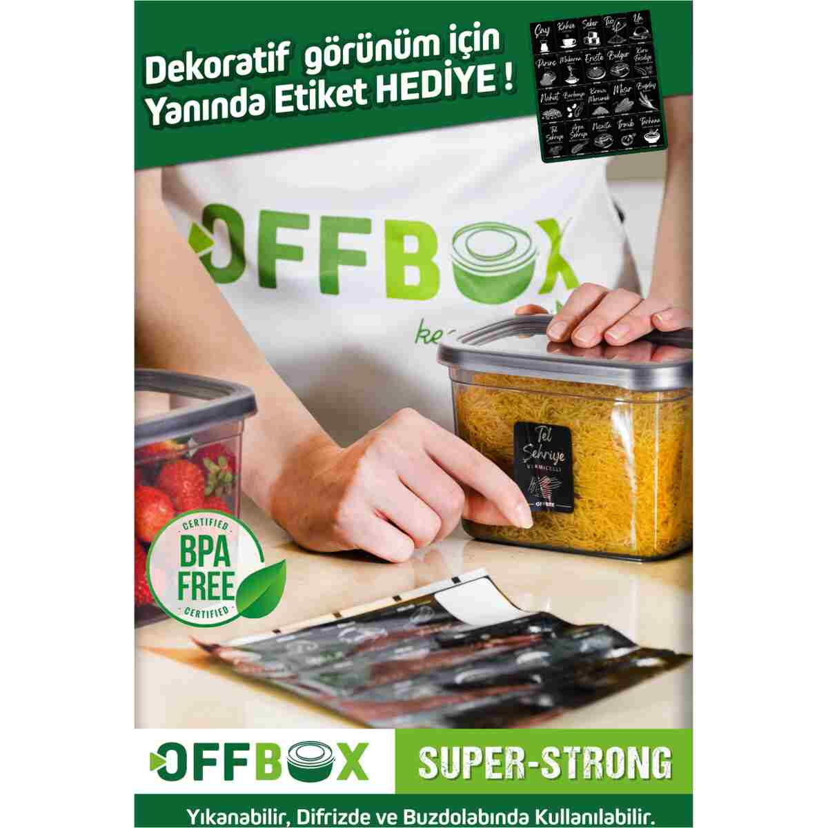 OFFBOX 12 Adet 24 Parça 1,2 Litre Kare Erzak Bakliyat Saklama Kabı Seti Baharatlık 20 Adet Etiket Hediyeli - Görsel 11