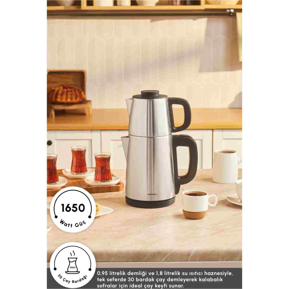 Karaca Tea Break 2 In 1 Çelik Su Isıtıcı Çay Makinesi Inox Siyah - Görsel 3