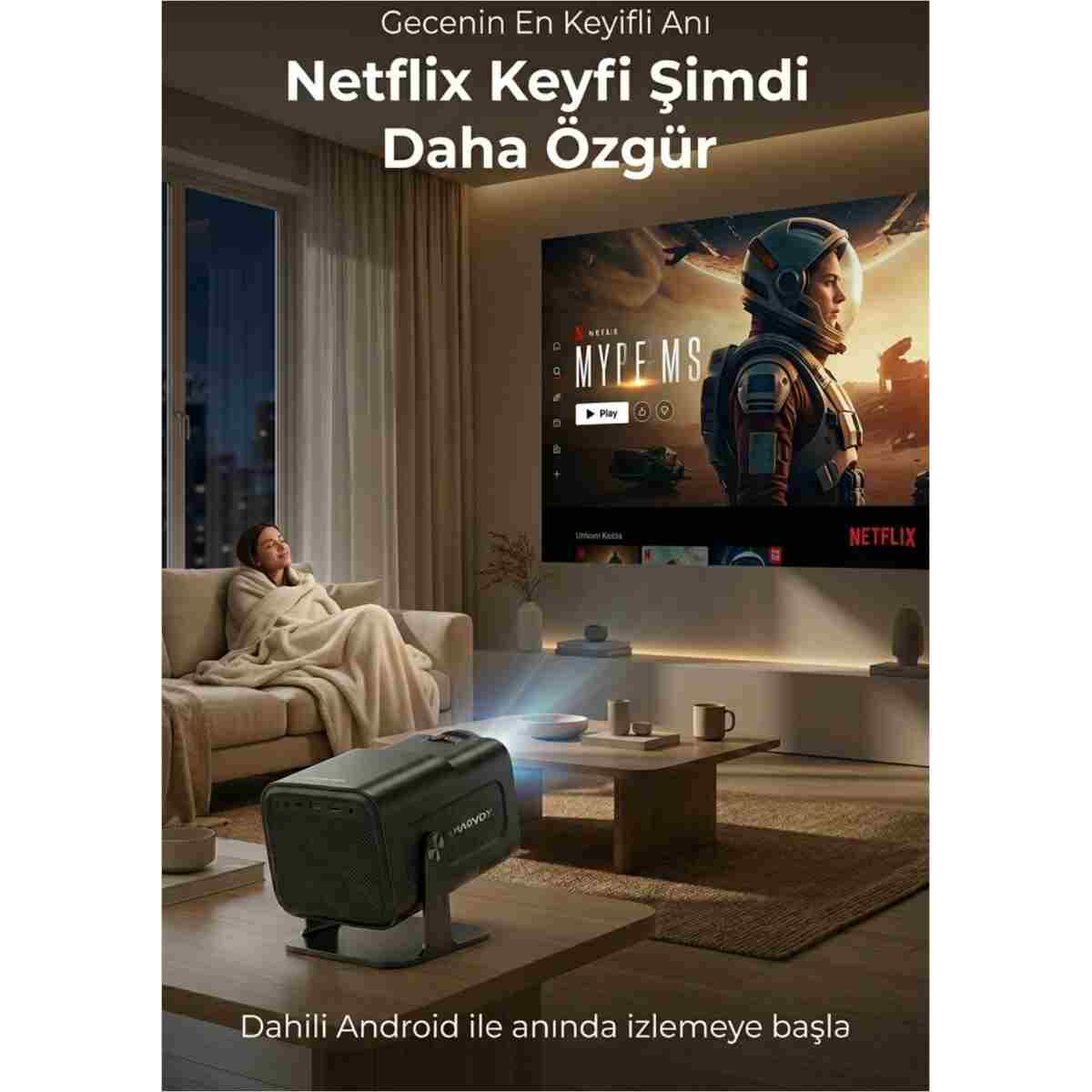 SEYUWATCH Taşınabilir Sinema Dizi Film Projeksiyon 1080P/2K/4K Ev Sineması Dahili Android 11 Perde Hediyeli - Görsel 10