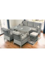 Tu Tienda PETRA 3+1+1+MASA+2PUF BAHÇE BALKON MOBİLYASI,GRİ RATTAN/VİZON KUMAŞ