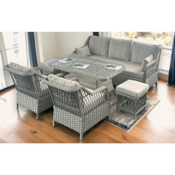 Tu Tienda PETRA 3+1+1+MASA+2PUF BAHÇE BALKON MOBİLYASI,GRİ RATTAN/VİZON KUMAŞ