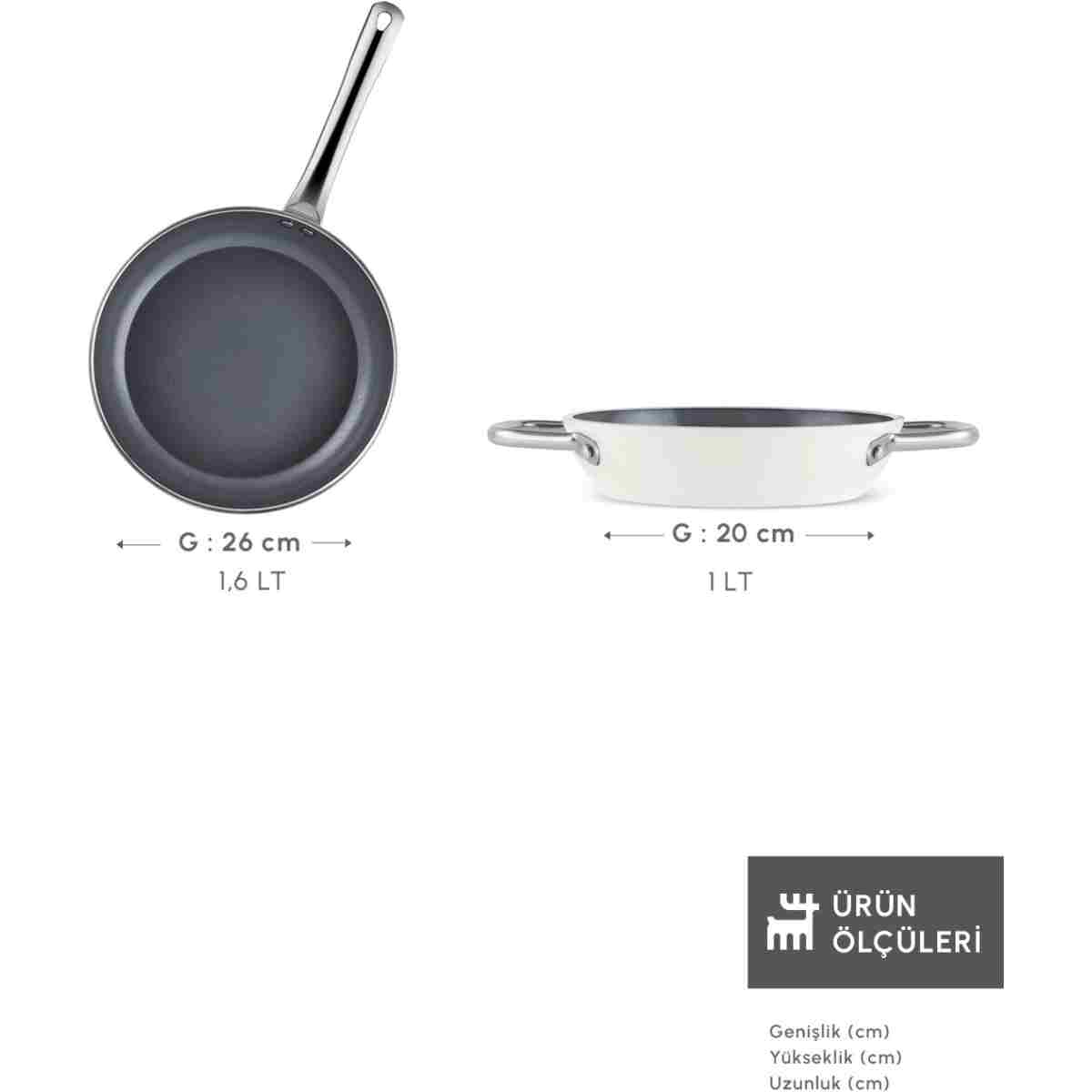 Karaca x Refika Swiss Crystal Metal Kulplu 0 Yağ İle Yanmaz Yapışmaz Tava Sahan Set Creamy - Görsel 2