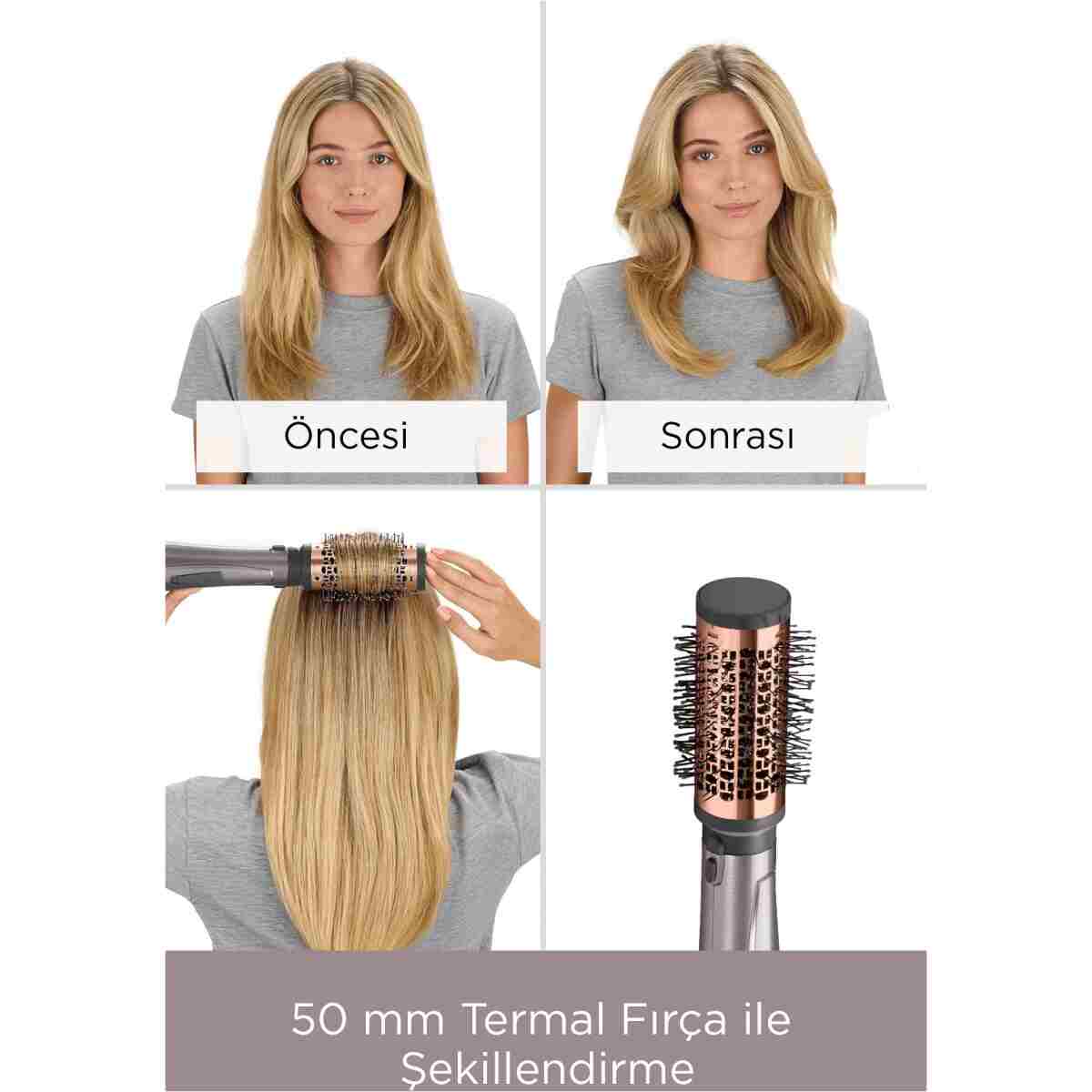 BABYLİSS Air Styler 1000W 200 Derece İyon Etkili 4 Başlıklı Hava Üflemeli Saç Şekillendirici Seti Gri AS136E - Görsel 10