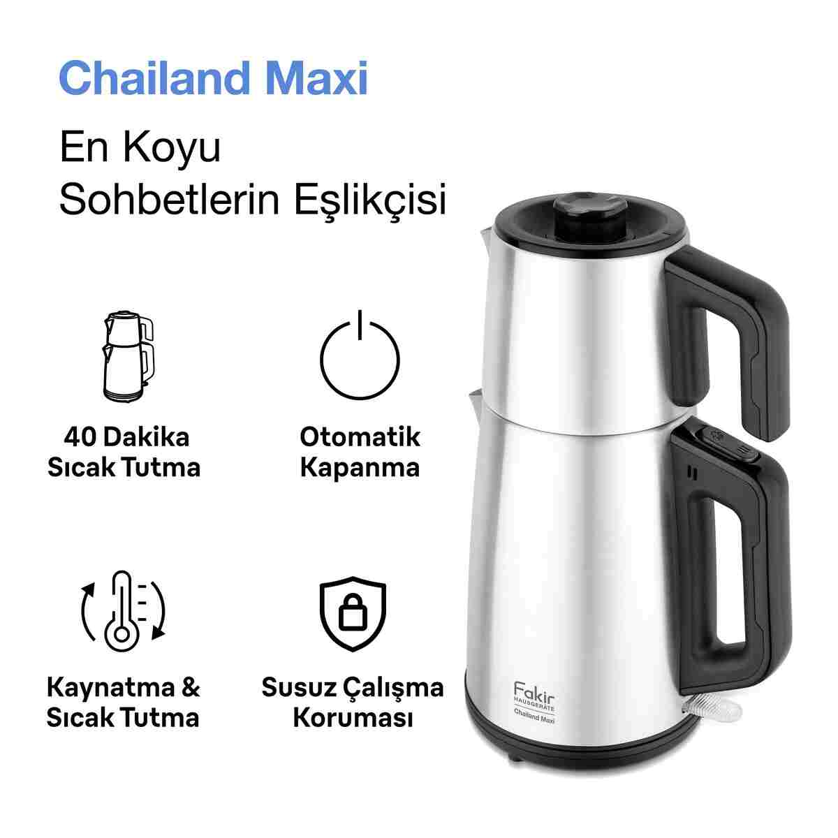 Fakir Chailand Maxi XXL Çay Makinesi Inox 1650W 2L Su 1.45L Demlik Otomatik Kapanma Çaycı - Görsel 9