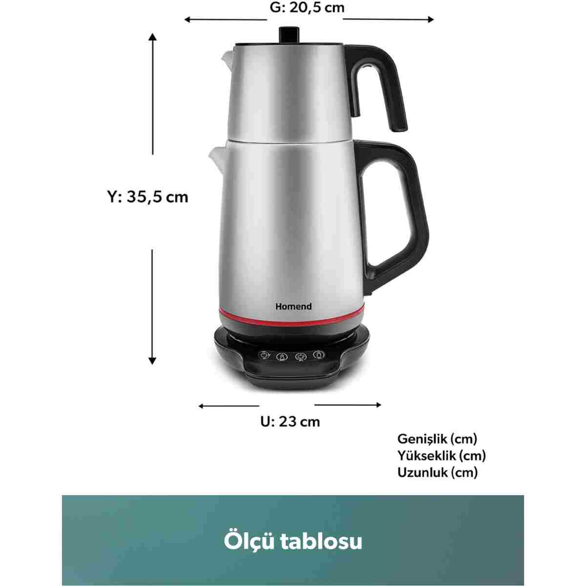 HOMEND Royaltea 1708H Paslanmaz Çelik Konuşan Çay Makinesi Inox-Siyah 1800 W - Görsel 2