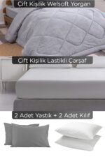BEYAZLALE Çift Kişilik 6 Parça Welsoft Yorgan Seti | Lastikli Çarşaf, 2 Yastık, 2 Kılıf - Görsel 4