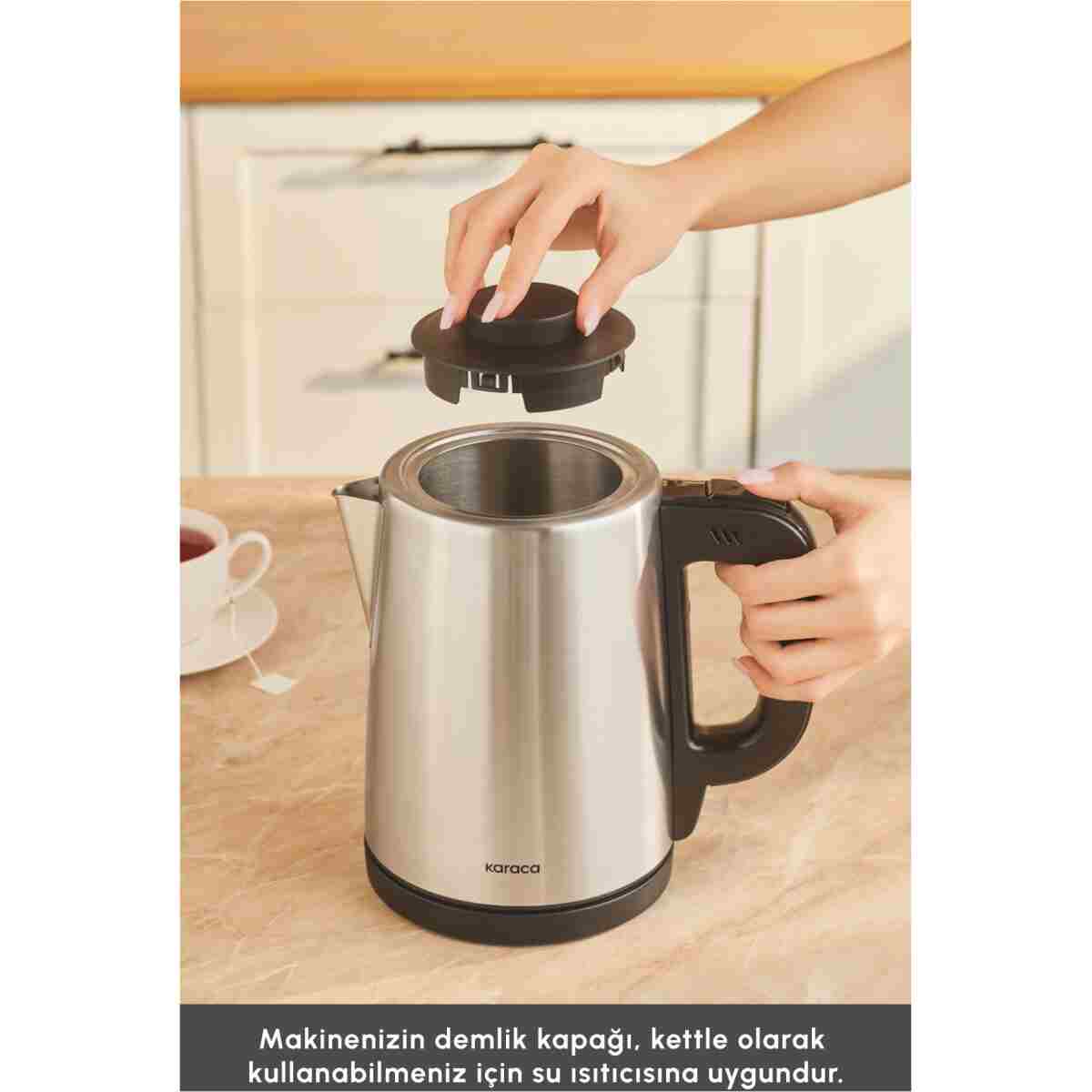 Karaca Tea Break 2 In 1 Çelik Su Isıtıcı Çay Makinesi Inox Siyah - Görsel 6