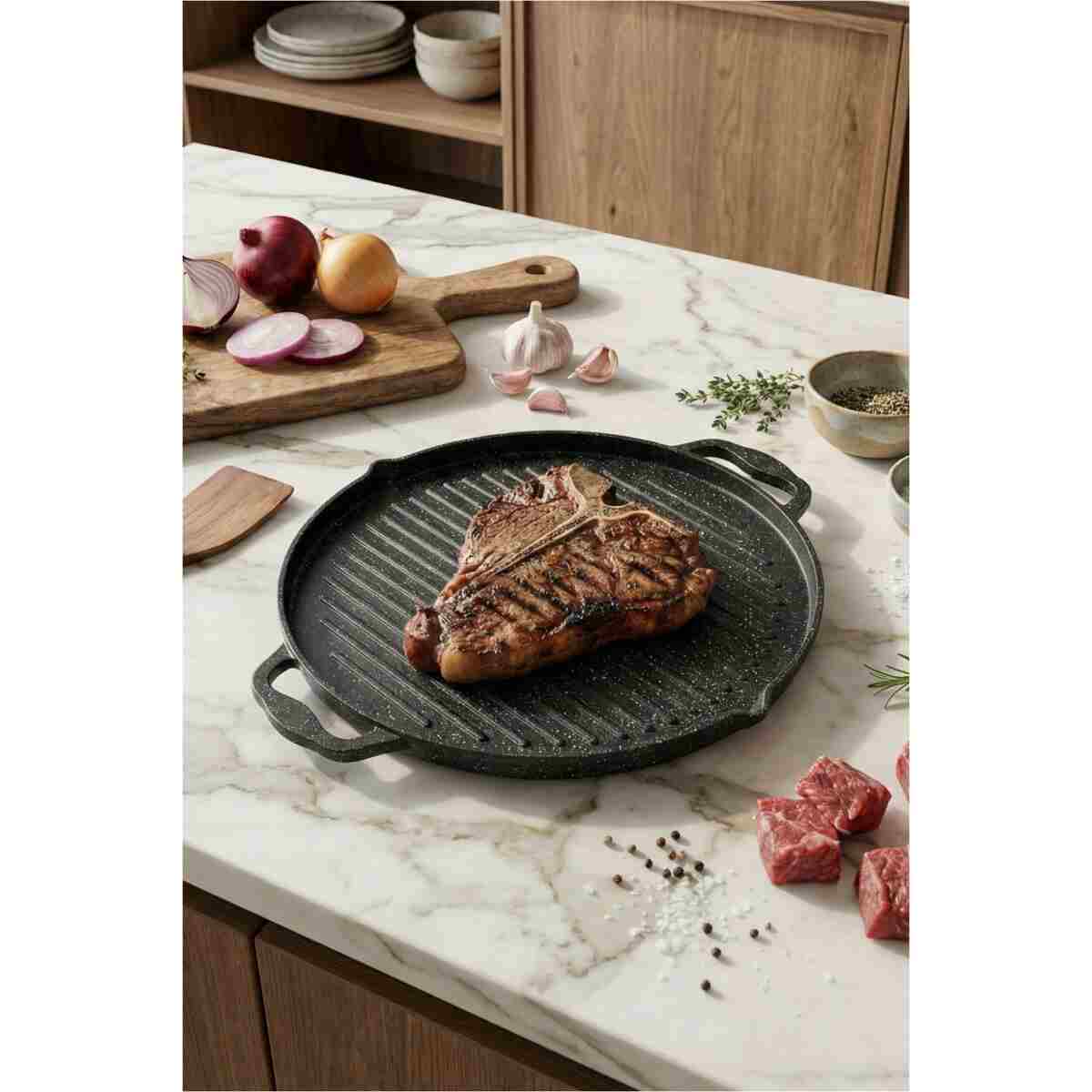 ACAR Diamante Döküm Çift Taraflı Izgara - Gözleme Tavası - 34 cm - Görsel 5