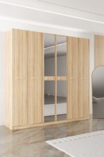 AEKA AE-2191 Hisar Beyaz/Beyaz Aynalı 6 Kapaklı Çok Bölmeli Askılı ve Raflı Geniş Hacimli Gardırop 210x210 cm - Görsel 11