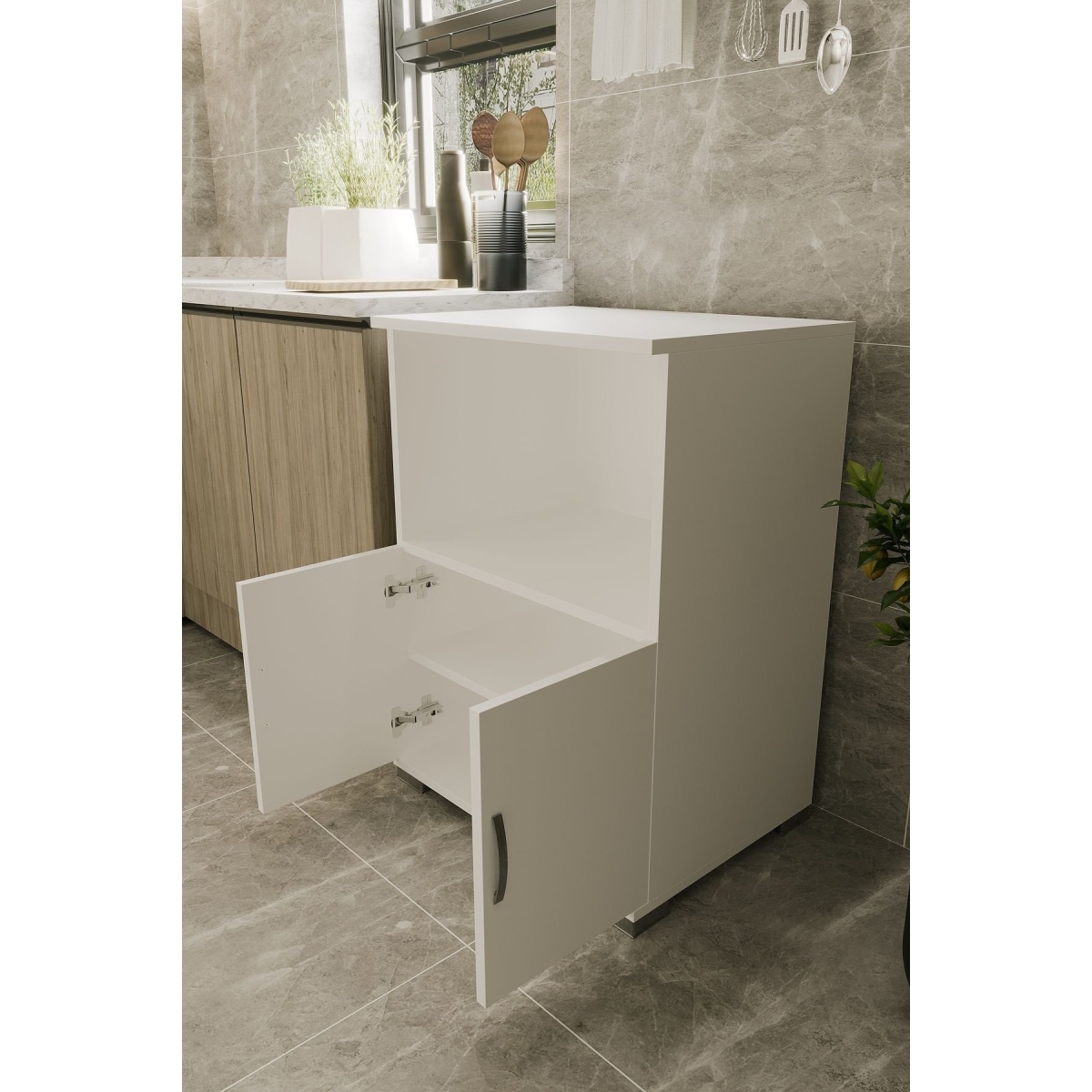 Remaks Çok Amaçlı Set Altı Dolap Mutfak Mikrodalga Fırın Dolabı - Beyaz - Görsel 4