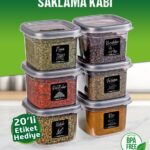 OFFBOX 6 Adet 12 Parça 0,55 Litre Kare Erzak Saklama Kabı Baharatlık Seti 20 Etiket Hediyeli