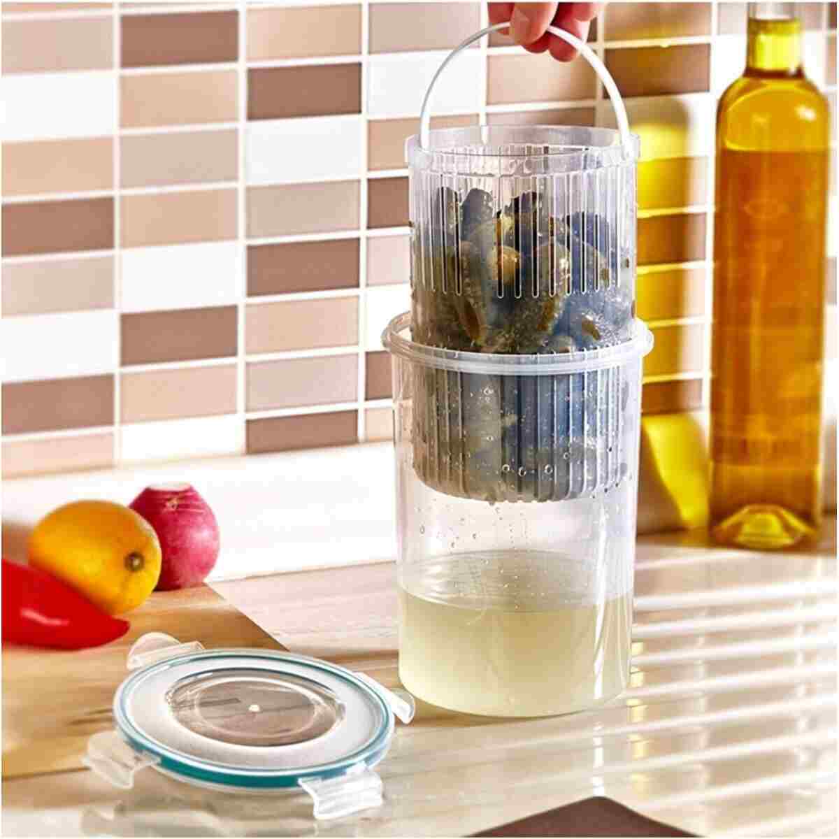 Meleni Home 2'li Set Süzgeçli Zeytinlik - Zeytin Turşu Saklama Kabı 1,5 Lt 351KSERI - Görsel 5