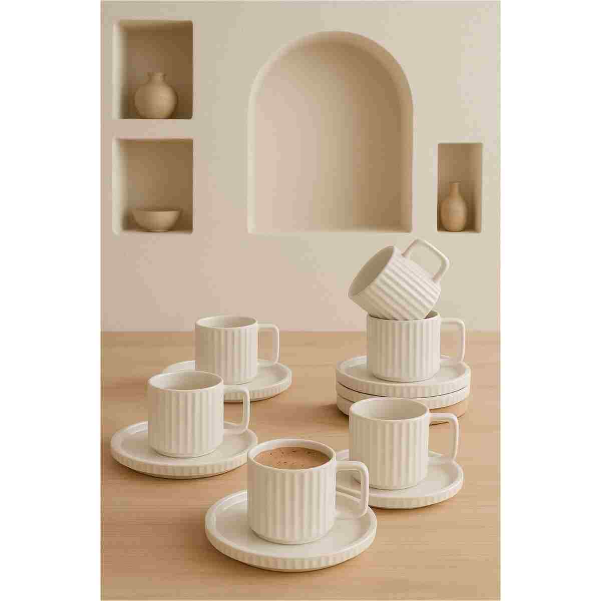 Kitchen Life 6 Kişilik Çizgili Modern Tasarımlı Kahve Fincanı Takımı - Satürn Fincan Seti - Görsel 11