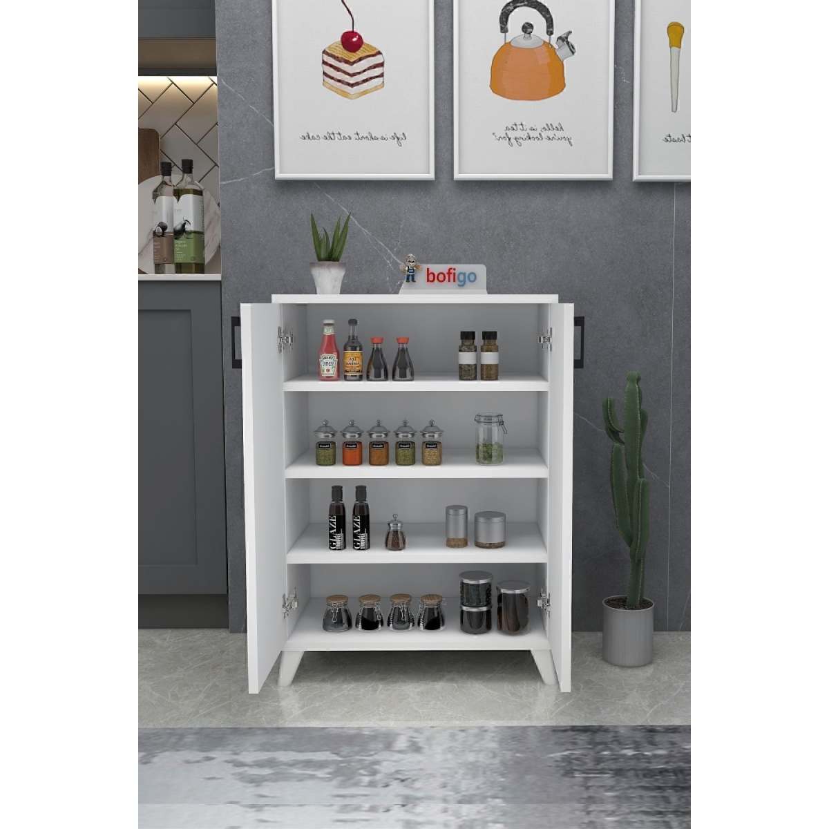 Bofigo 4 Raflı Çok Amaçlı Dolap Çok Amaçlı Mutfak Dolabı Banyo Dolabı Ceren Beyaz - Görsel 5