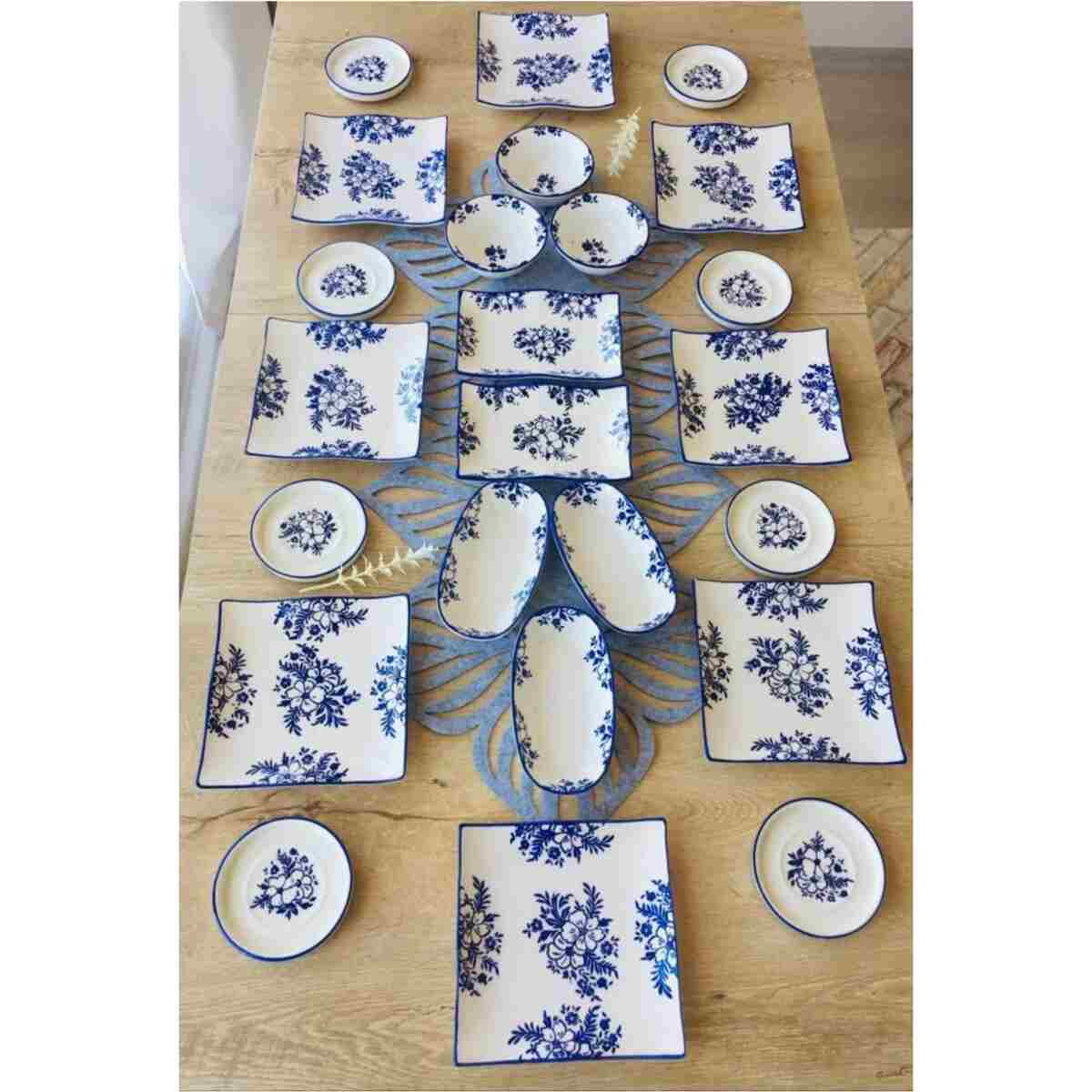 VENÜS HOME DECORATION Yasemin Desen 8 Kişilik 24 Parça Uzun Sunumlu Çay Tabaklı Kahvaltı Takımı - Görsel 2
