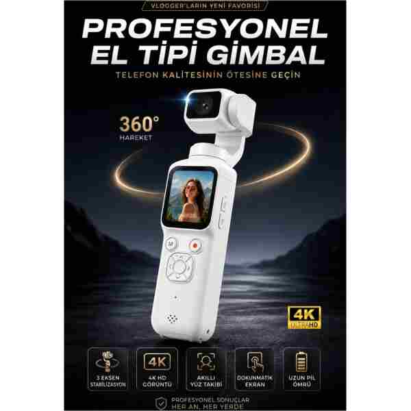 Omaze 4K Ultra Hd Profesyonel Aksiyon Kamerası Gimbal 360 Dönüş Dokunmatik Ekran Profesyonel Vlog Çekim