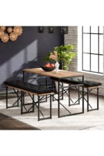 eportatif Masa Takımı Minderli Bench Bank Masa Seti 120x60 Masa Mutfak Masası Yemek Masası Çam 1554 - Görsel 2