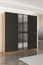 AEKA AE-2191 Hisar Beyaz/Beyaz Aynalı 6 Kapaklı Çok Bölmeli Askılı ve Raflı Geniş Hacimli Gardırop 210x210 cm - Görsel 13