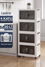 Lavine ”MEDIUM” 4 Katlı Portatif Dolap Organizer 30LT Çok Amaçlı Mıknatıs Kapaklı, Katlanır, Tekerlekli - Görsel 20