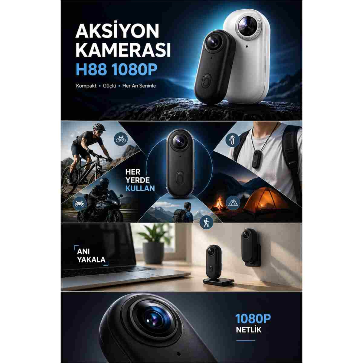 TEKNOKUTUM Full HD 1080P Göğüs Kamerası Motosiklet Bisiklet ve Scooter Kullananlar İçin-8GB SD Kart Hediyeli - Görsel 7