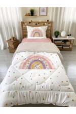 Evmila Gökkuşağı ve Kır Çiçeği Desenli Tek Kişilik 160x220 Cm Welsoft Çift Taraflı Yorgan Ve Uyku Seti - Görsel 6