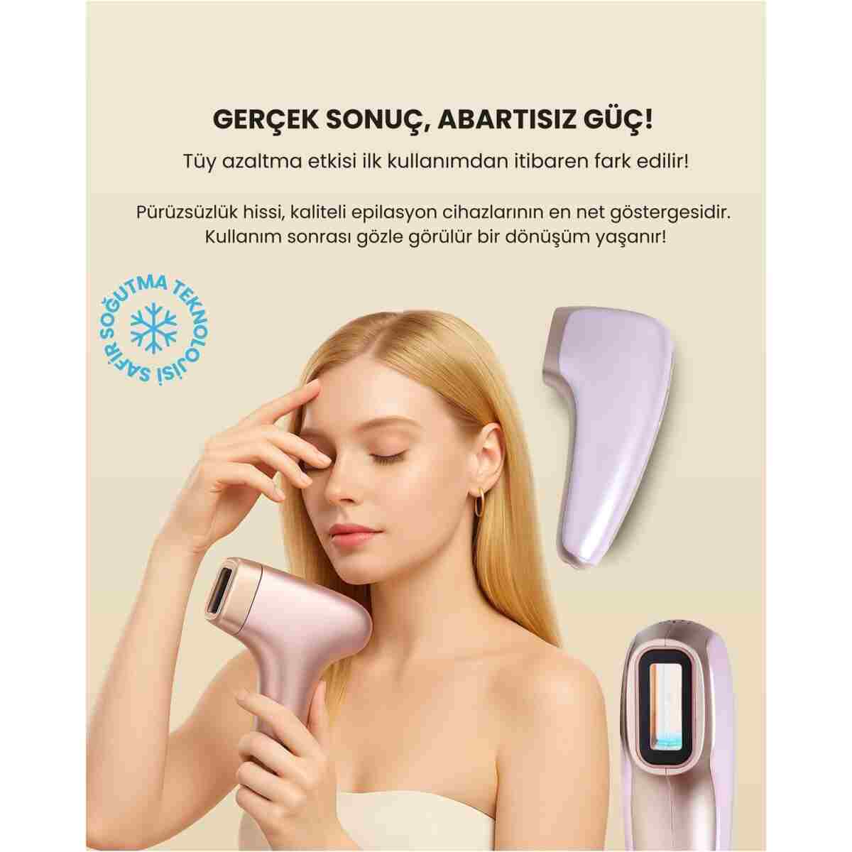 Mieco Safir Soğutma Özellikli ipl Lazer Epilasyon Aleti (Safir Cam)-Rosegold + Gözlük ve Çanta Hediyeli - Görsel 6