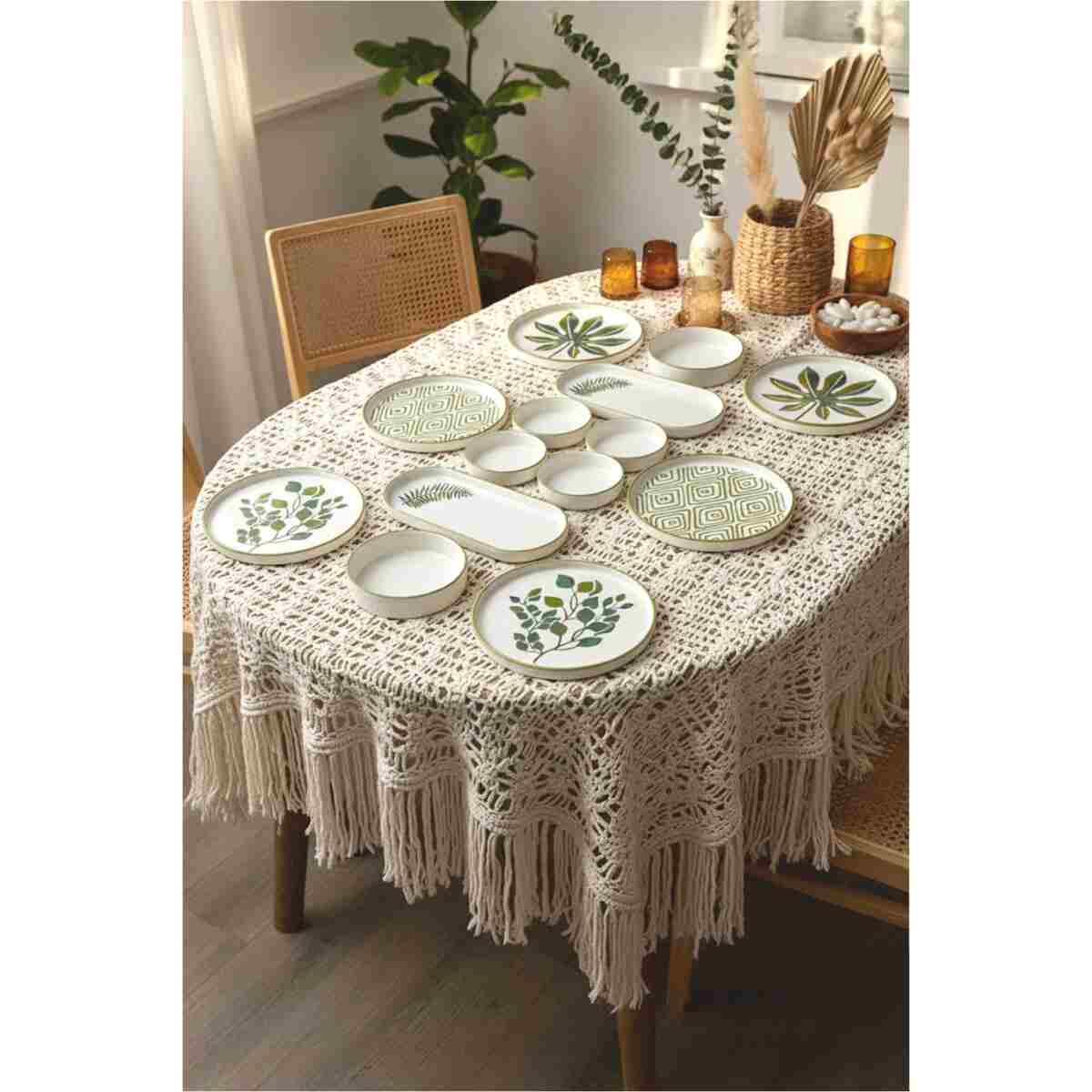 Kitchen Life 14 Parça 6 Kişilik Stackable Güz Yaprak Kahvaltı Takımı - Lüx Kahvaltılık Sunum Seti Tabağı - Görsel 2