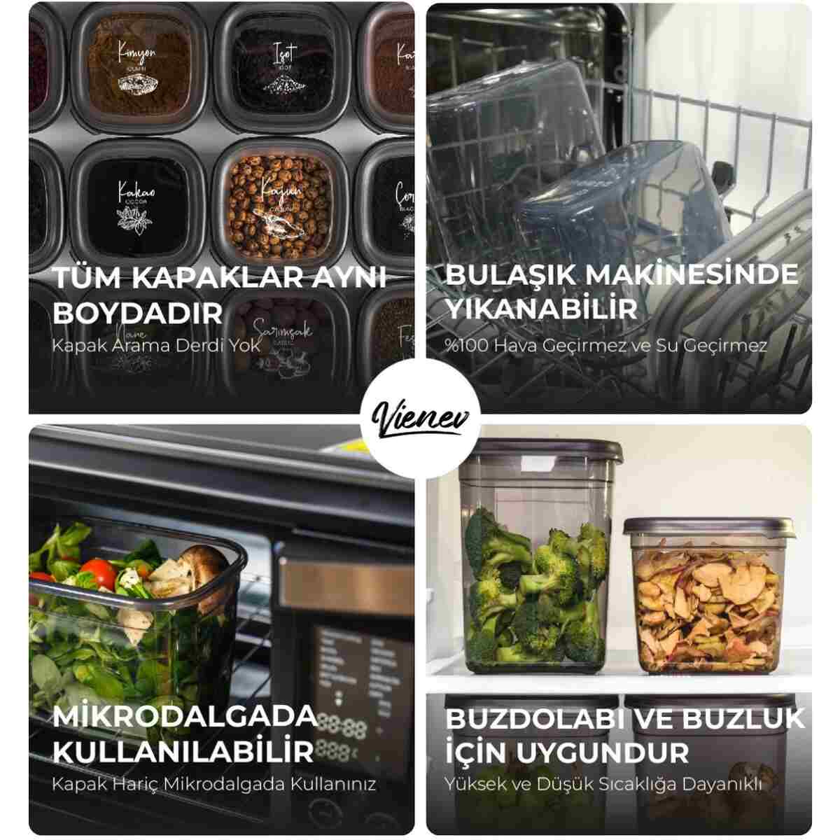 Vienev 30'lu Peggy Saklama Kabı Seti 6x(1,75 1,2 0,55 0,8 0,4 LİTRE) Serigrafi Etiketli - Görsel 7