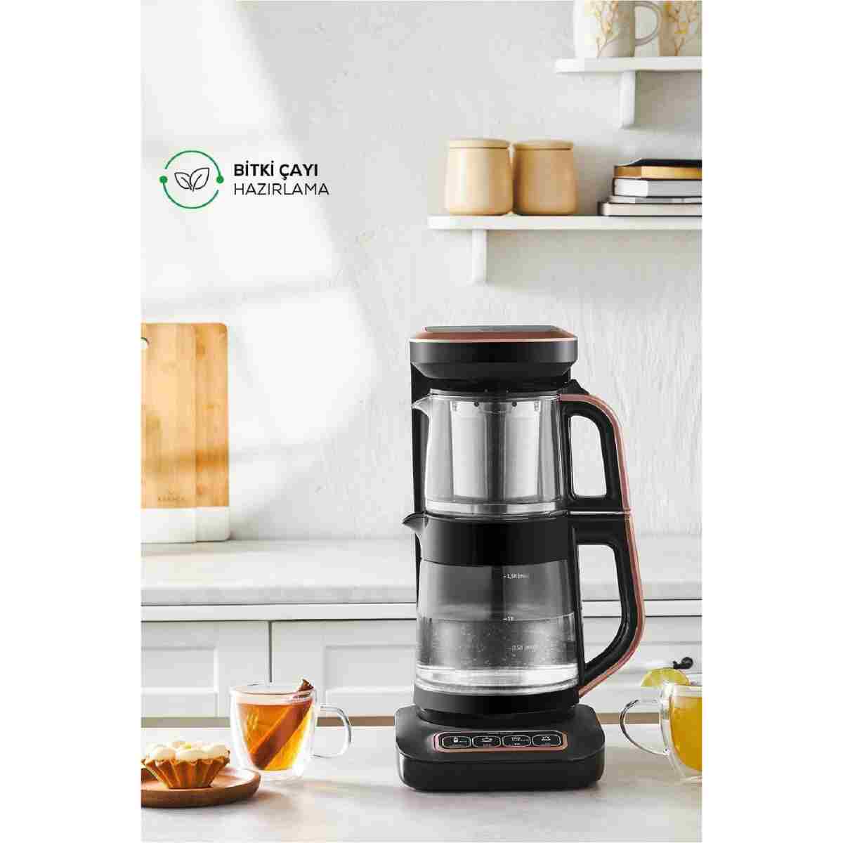Karaca Çaysever Robotea Pro Connect 4 in 1 Konuşan Cam Çay Makinesi Rosegold - Görsel 2