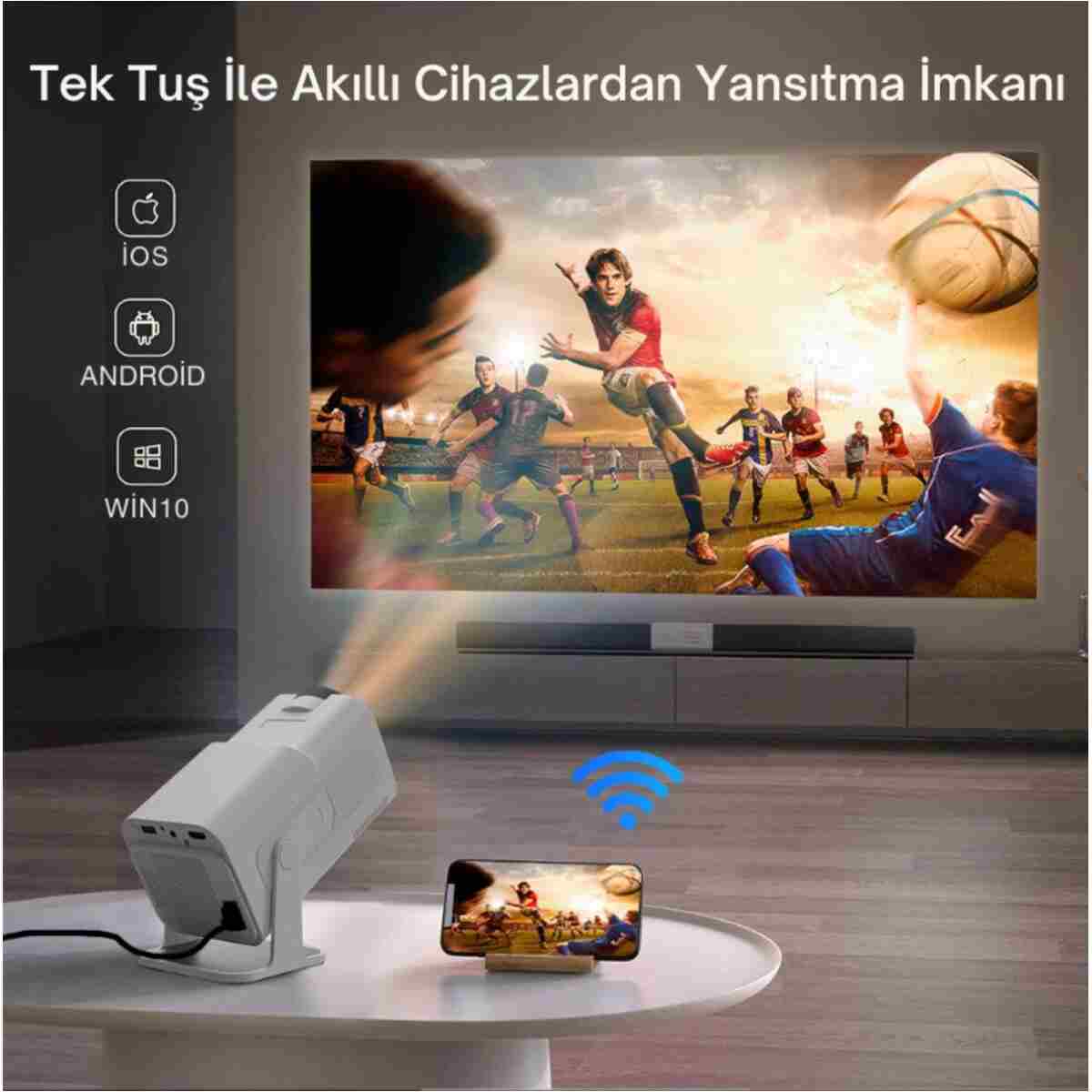 Teknodrone Vision Pro Taşınabilir Android Projeksiyon Wifi Destekli Akıllı Sinema Projektör Siyah Ultra HD - Görsel 9
