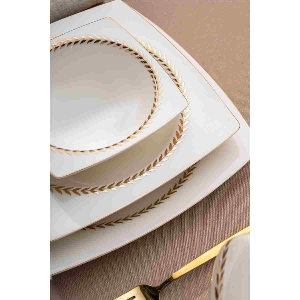 Emsan Fine Bone Başak 60 Parça 12 Kişilik Kare Yemek Takımı Gold - Görsel 18