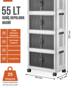 EVLE Katlanabilir Modüler Dolap 4 lü 54 cm x 31,7 cm x 127 cm