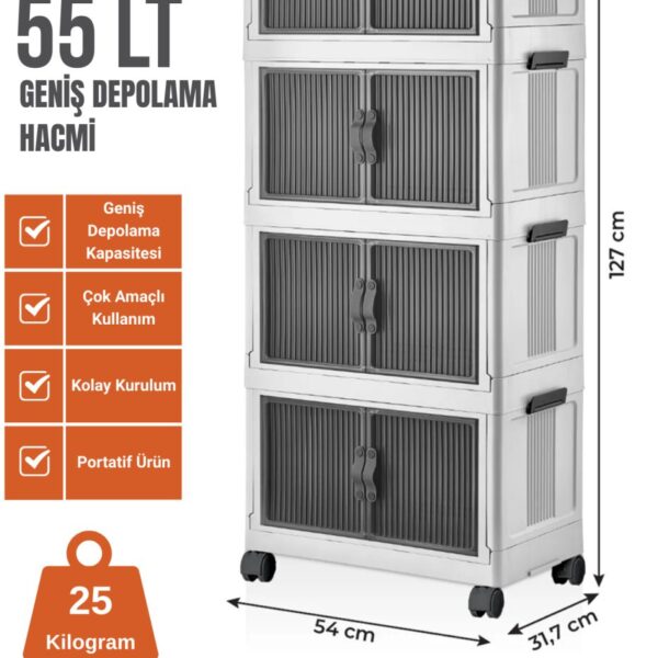 EVLE Katlanabilir Modüler Dolap 4 lü 54 cm x 31,7 cm x 127 cm